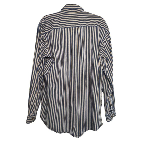 VTG Hunt Club Men Button Up Shirt Blue Stripe Pockets Long Sleeve SZ Large Tall - Picture 5 of 7
